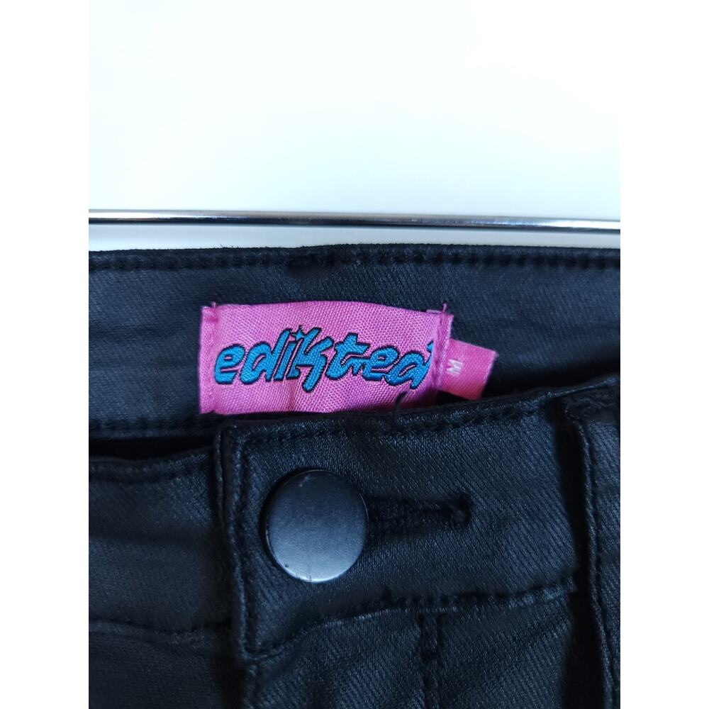 Edikted Medium High-rise Black Coated Faux Leather Flare And Stretchy Pants - Picture 3 of 12